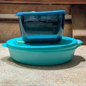 Teal and Blue Tupperware Containers